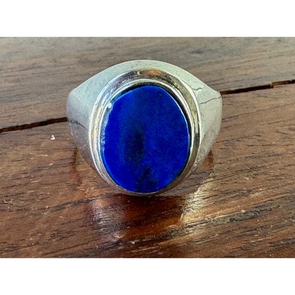 Vintage Lapis Lazuli Cabochon Ring Size 10 Sterling 925 Silver - Picture 2 of 5
